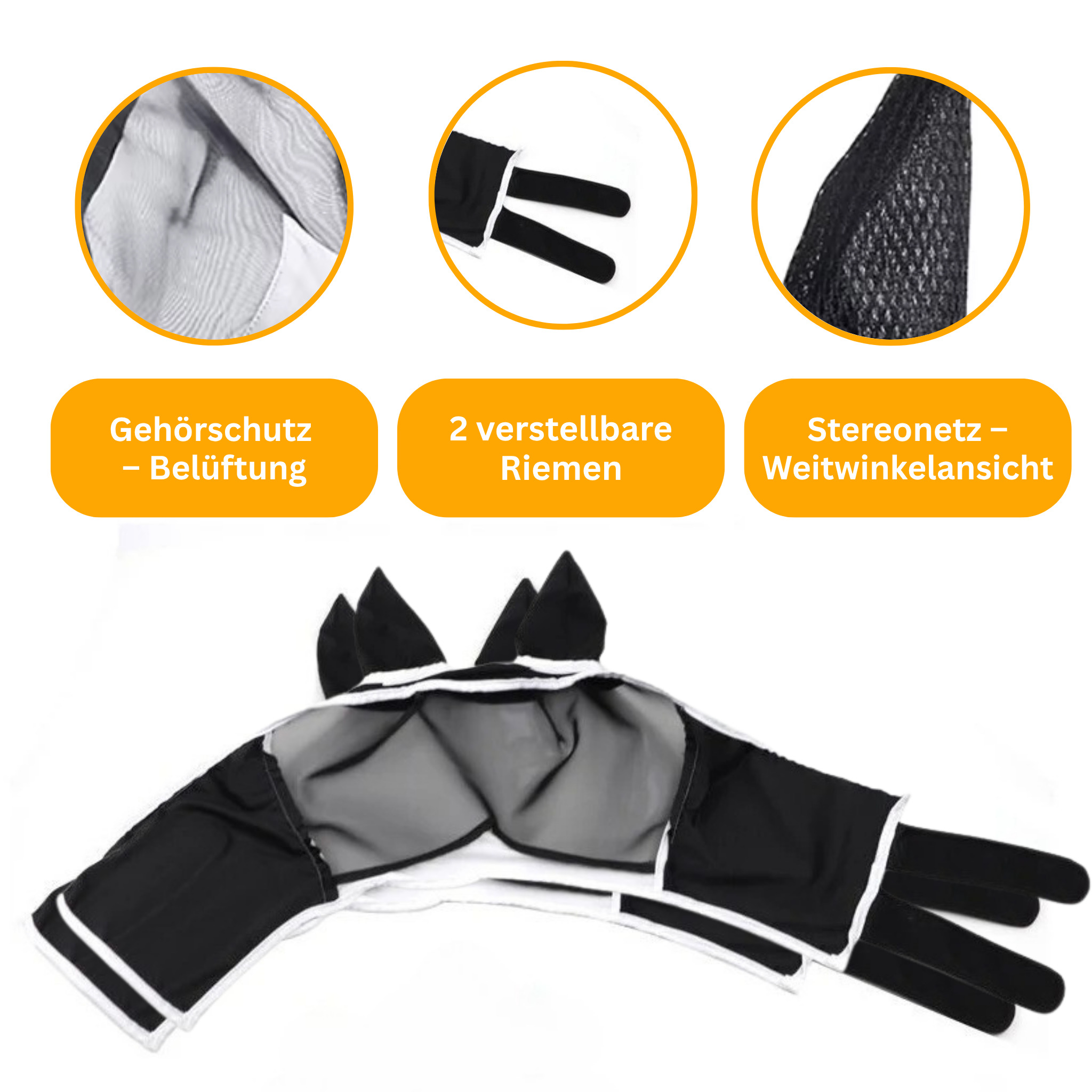 HorseMask - Atmungsaktive Premium-Fliegenmaske für Pferde